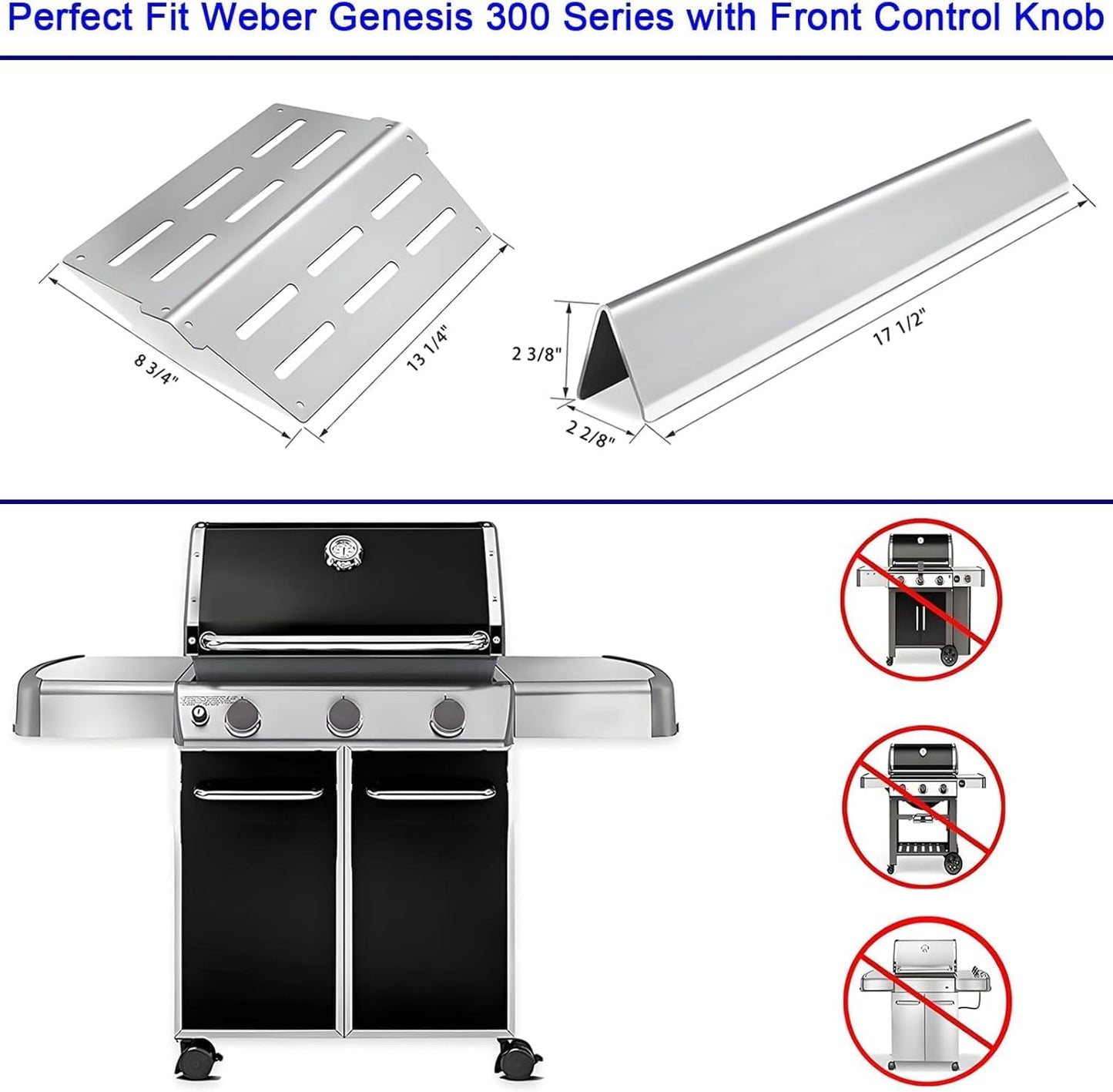 Genesis Grill Parts for Weber Genesis 300 Series Grills with Front Control Knob, 17.5" Flavorizer Bars 7620 Heat Deflectors 7622 Grill Grate 7524 for Weber Genesis E310 E320 E330 S310 S320 S330