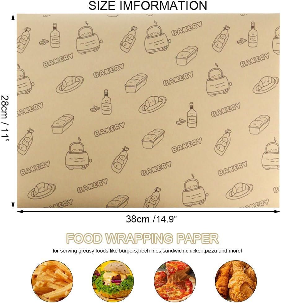50 Pcs Sandwich Wrapping Paper Deli Wraps, Waterproof Oil-proof Picnic Basket Liners Precut Non-Stick Parchment Paper Baking Sheets for Baking, Cooking, Grilling, Air Fryer and Steaming