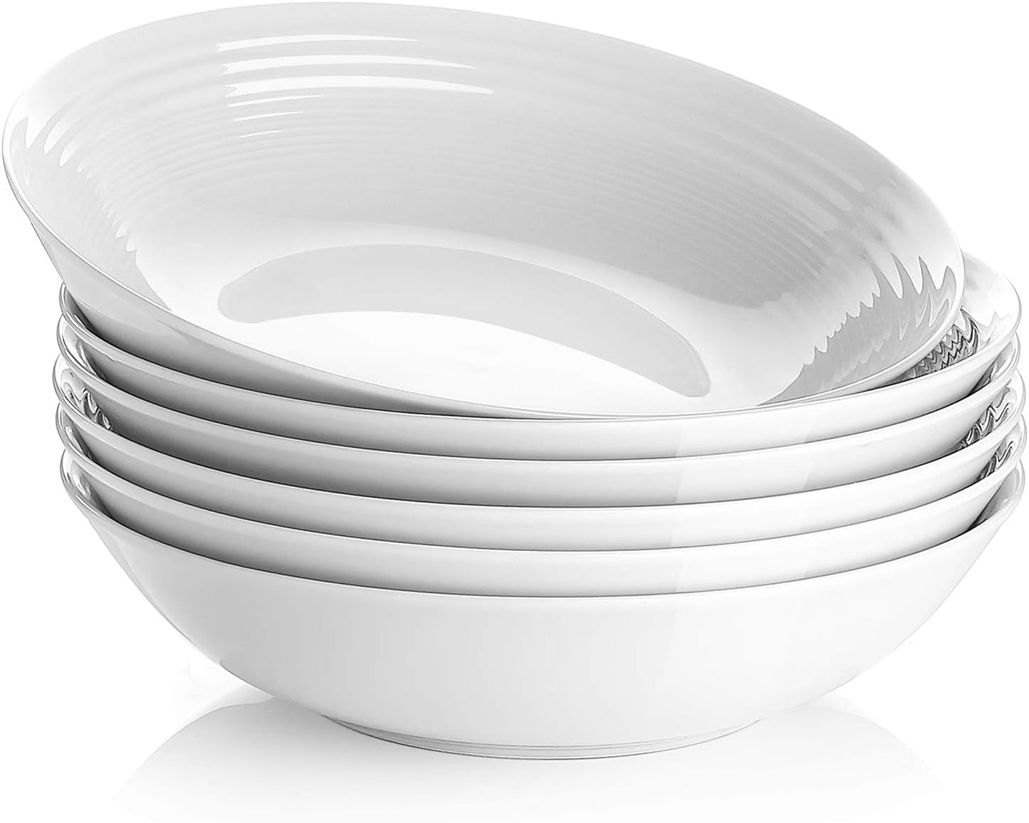 Y YHY 26 Ounces Porcelain Pasta Salad Bowls, White Soup Bowl Set, Wide and Shallow, Set of 6, Spiral Pattern, Christmas Thanksgiving