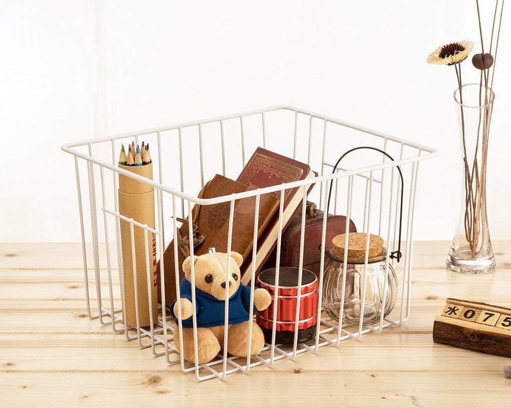 SANNO Freezer Baskets Freezer Wire Storage Basket, Organizer Food Storage Bin with Handles for Cabinets, Pantry, Closets, Bedrooms 11.8" x 11.8" x7"