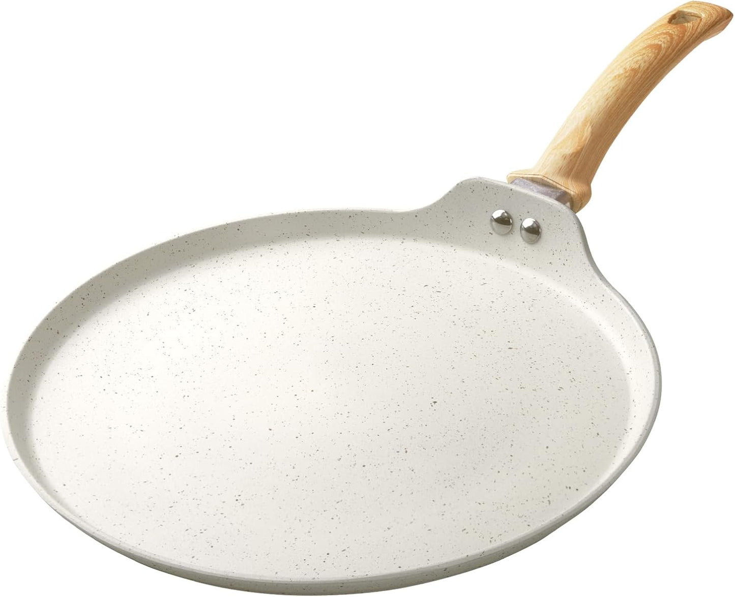 11 inch Nonstick Crepe Pan, Granite Coating Flat Skillet Dosa Tawa Tortilla Pan, White Large Pancake Griddle Comal Pan, Compatible with All Stovetops, PFOA Free
