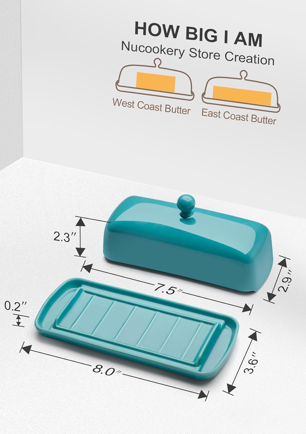 Nucookery Ceramic Butter Dish with Lid for Countertop, Butter Holder with Raised Non-Slip Strip, Keeper and Container for 1 Stick, Easy to Clean & Dishwasher Safe, Royal Blue