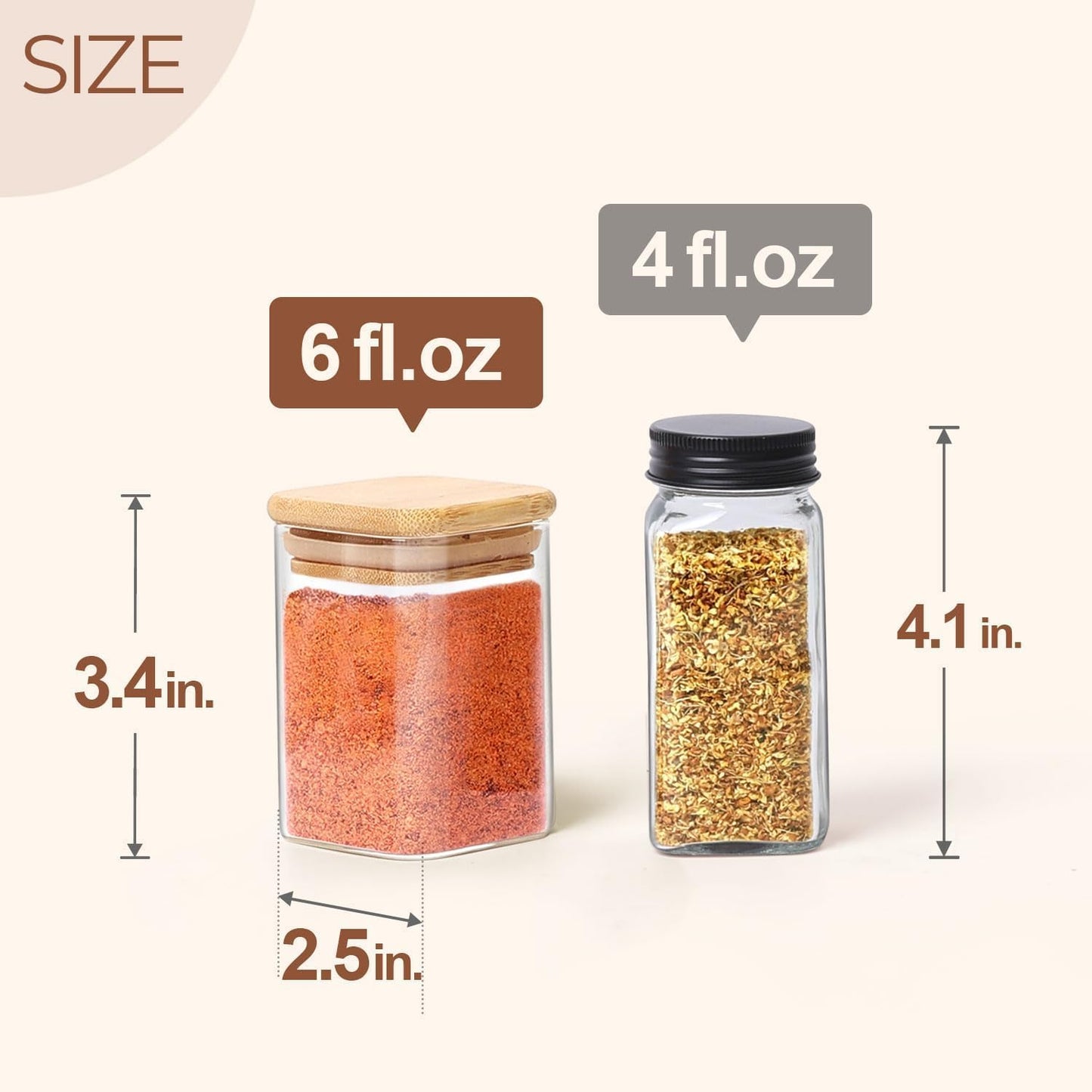 ComSaf Spice Jars with Labels 6 oz 12Pack, Small Spice Containers Starter Set, Glass Seasoning Jars with Lids, Square Seasoning Containers for Salt, Pepper, Chili Powder, Sugar, Ginger Ground, Cumin