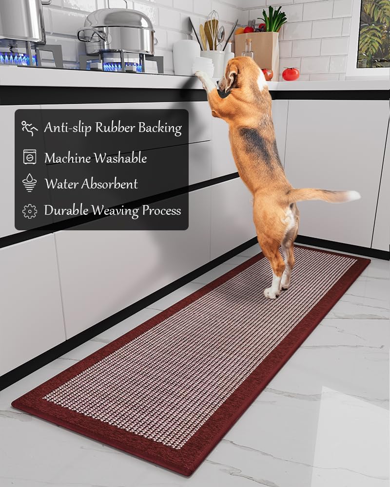 PADOOR Kitchen Mats for Floor, Kitchen Rugs Non Slip Washable, Rubber Backed Christmas Kitchen Runner Super Absorbent Xmas Kitchen Floor Mat Sink Rug, 20”x32” Red