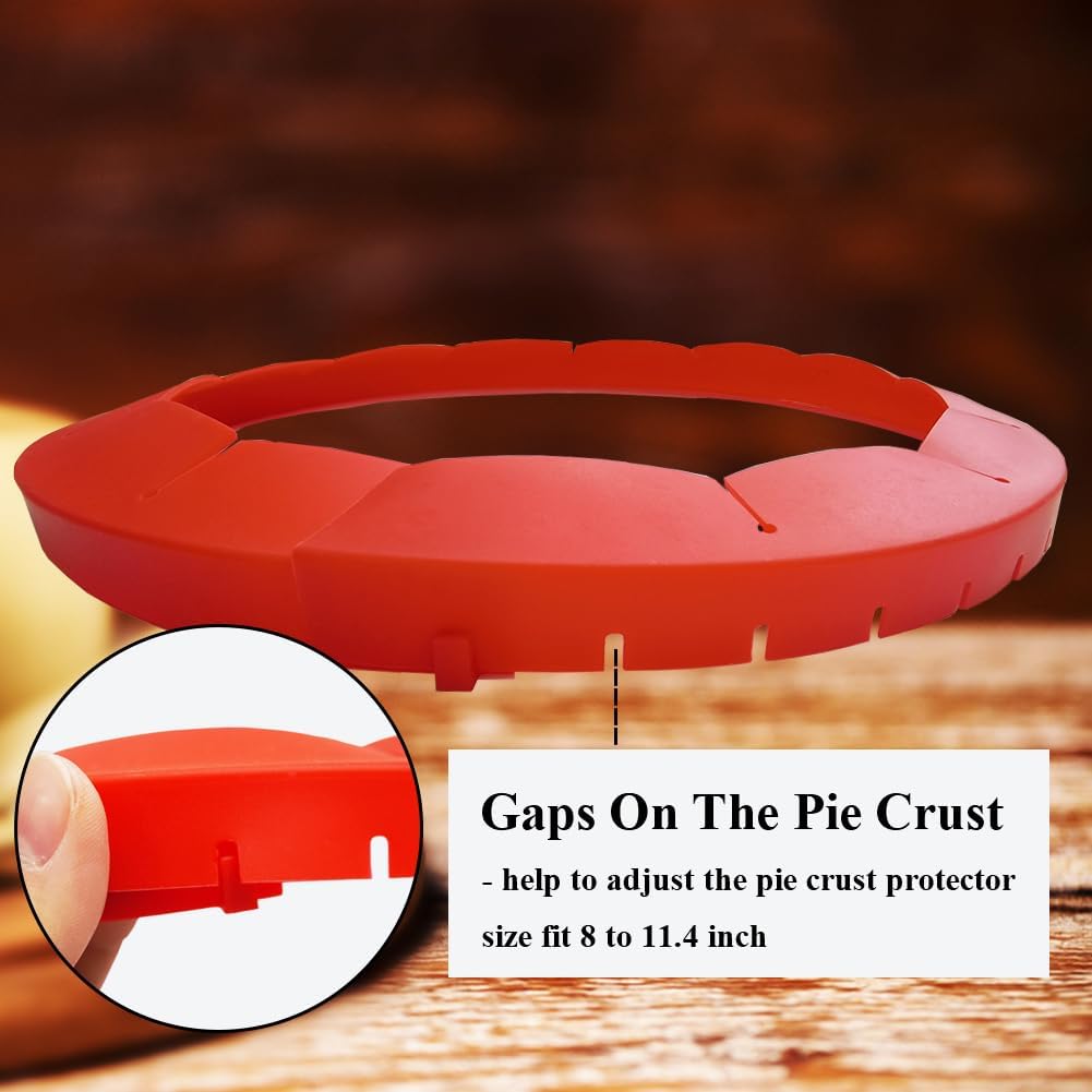 Adjustable Pie Crust Shields Baking Protectors, Silicone Cover Ring Fits 8-11.4 Inch Pies, Baking Pie Pizza Crust Shield Protector Cover for Edges (Red-1pcs)
