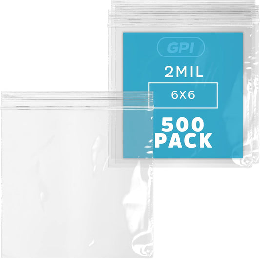 Clear Plastic Zip Sandwich Bags - Bulk GPI Pack of 500 6" X 6" 4mil Thick Heavy Duty, Strong & Durable Reclosable Poly Baggies with Resealable Zipper Lock for Travel, Storage, Packaging & Shipping