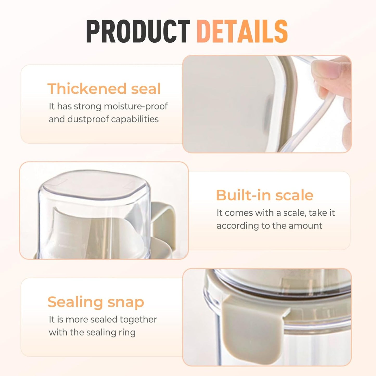 Clear Airtight Food Storage Containers, Transparent Cereal Dry Food Storage with Pouring Spout, for Flour, Sugar and Cereal (68oz white)