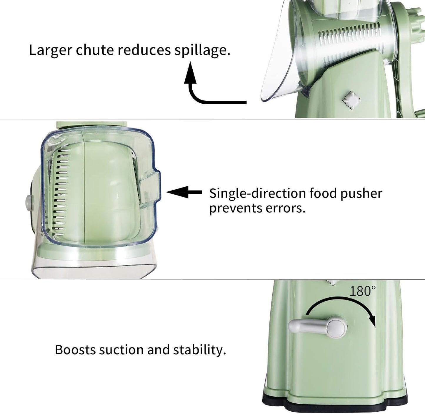 Rotary Cheese Grater Shredder - Upgraded 5 in 1 Cheese Grater with Handle and Strong Suction Base, Multi-purpose Julienne Slicer Ice Shaver Nuts Grinder for Ice, Vegetables, Fruit, Nuts