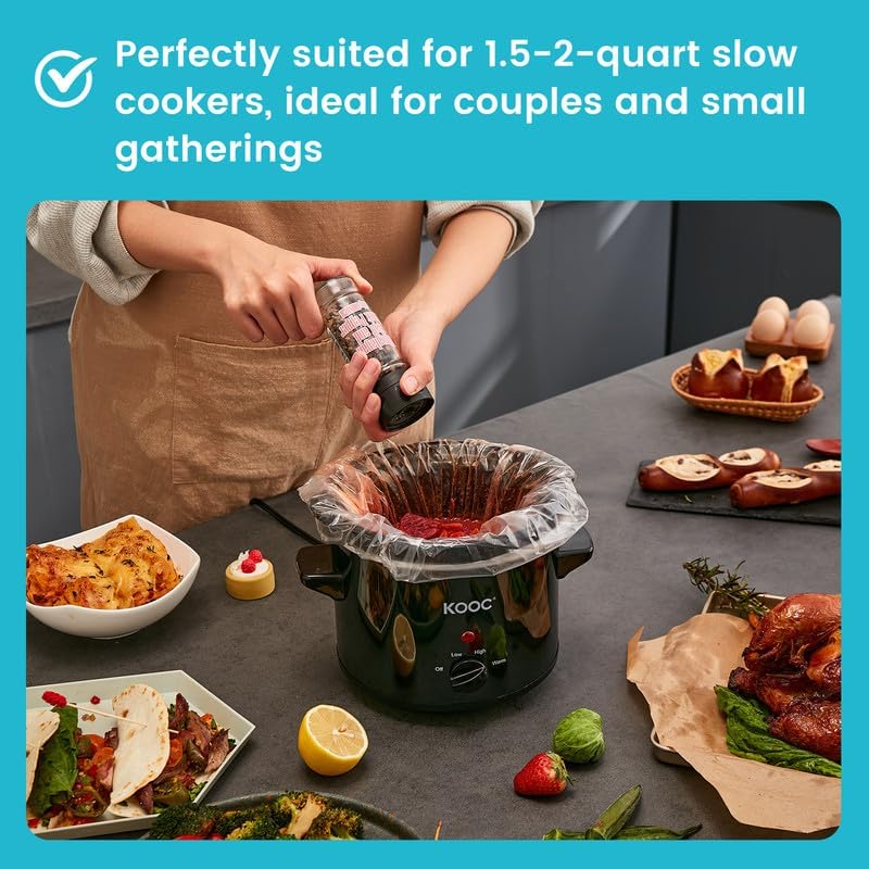 KOOC Slow Cooker Liners 10"x13" 20 count Small Size Disposable Plastic Bags Pot Liners Brunch Cooking Bags Fit 1.5 qt to 2 qt Pot BPA Free