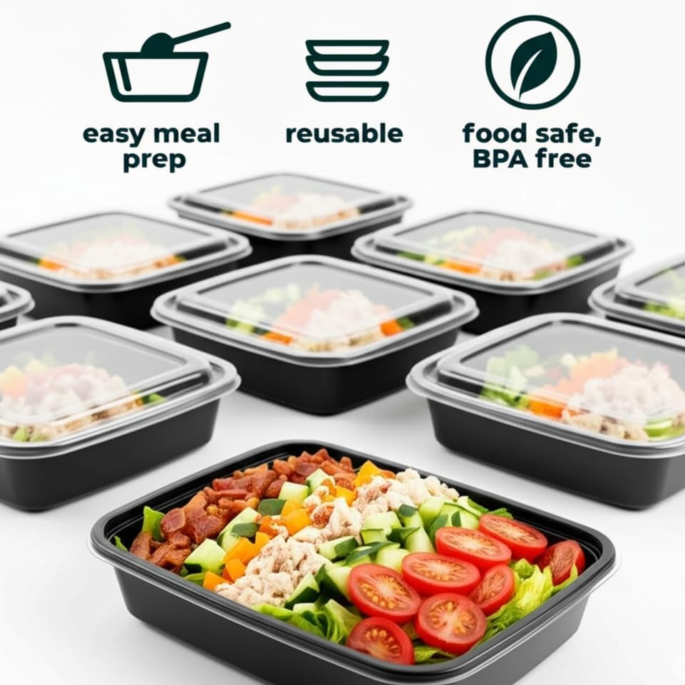 Pomp 38 oz Single Compartment Meal Prep Containers + Lids (10 Pack) | Reusable, Leak-Proof, BPA-Free Food Storage Containers | Microwave, Freezer & Dishwasher Safe