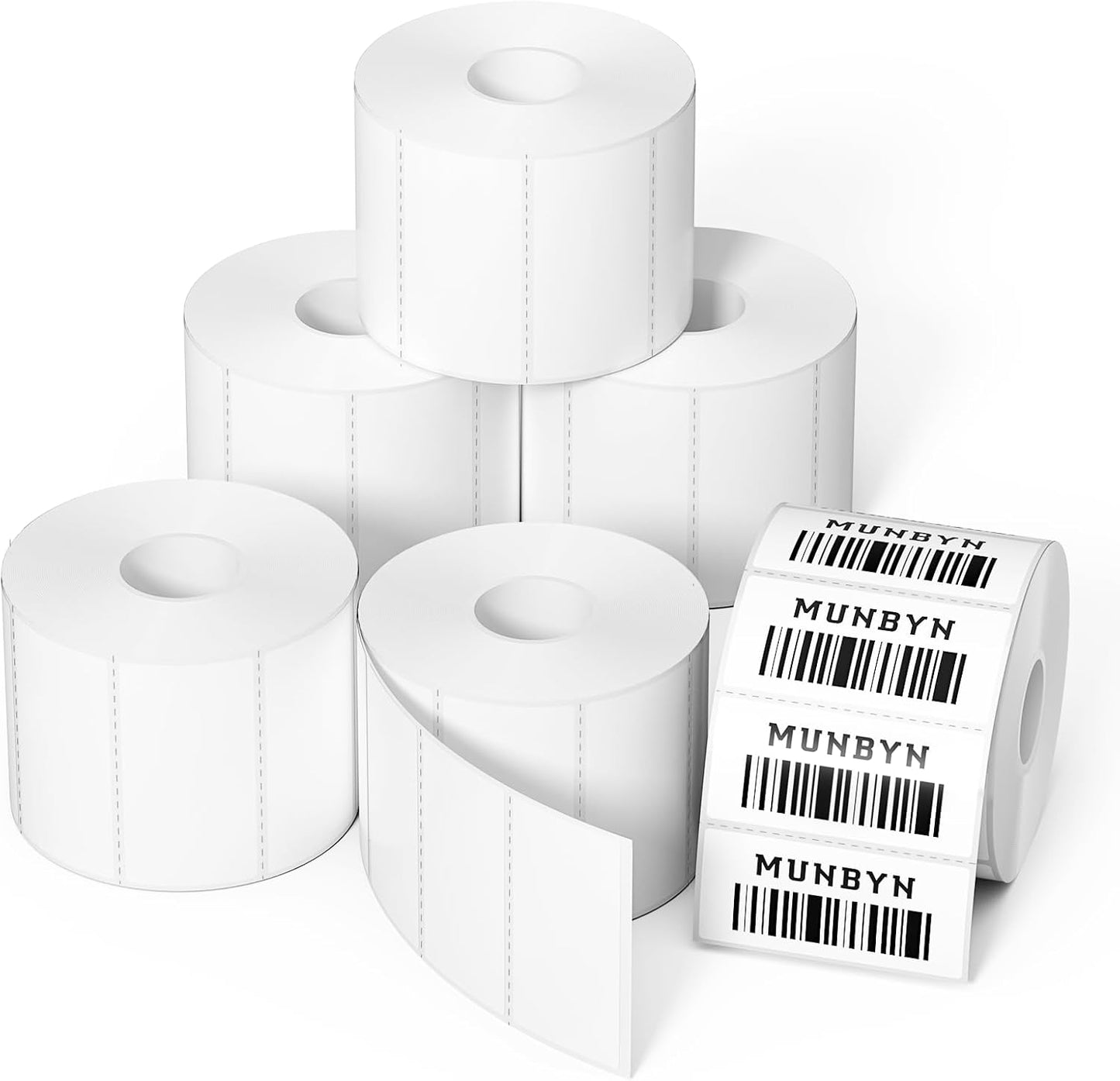 MUNBYN 2x1In Thermal Sticker Labels, Address Barcode Self-Adhesive Label Paper for Direct Thermal Printer and Business, Multi-Purpose Shipping Mailing Name Rectangle White Sticker,6000 Sheets/6 Rolls