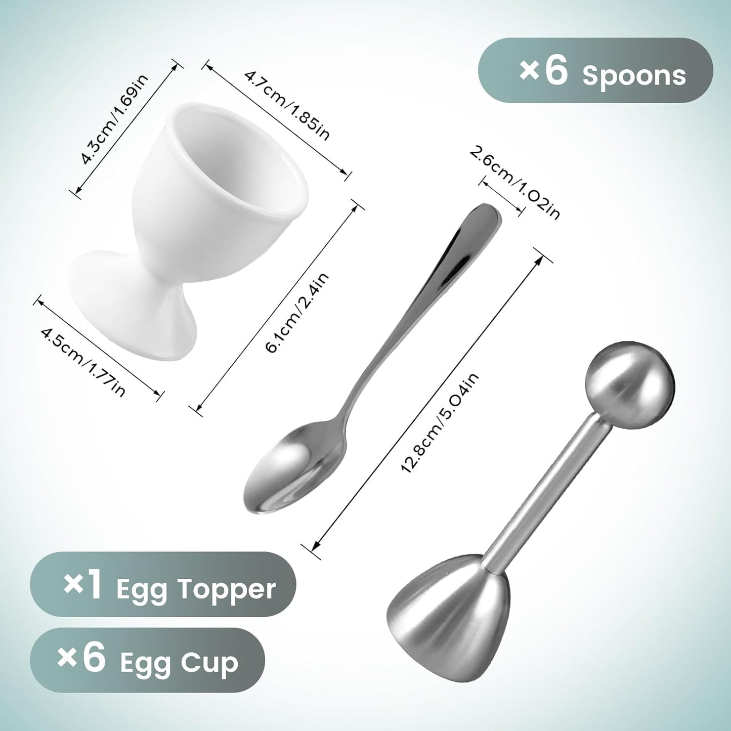 Cinf White Ceramic Egg Cups & Cracker Set | Set of 6 Ceramic Egg Cups + 6 SS Spoons + 1 Egg Topper Breakfast Boiled Cooking Easy to Clean Childhood Memories Kitchen