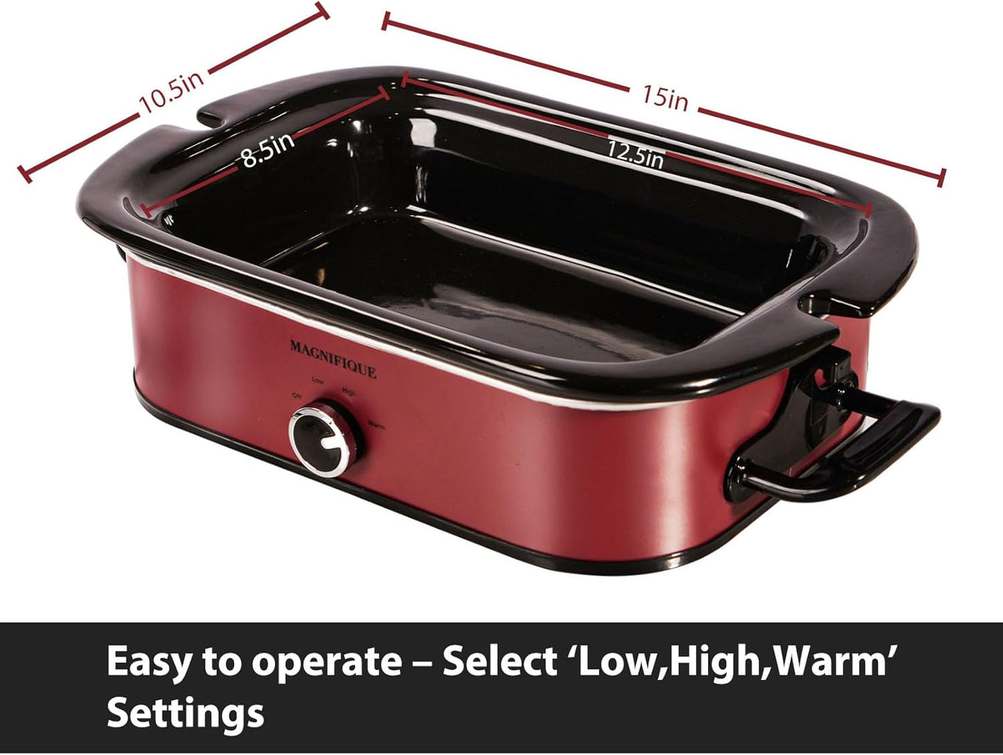 4-Quart Slow Cooker with Casserole Manual Warm Setting - Perfect Kitchen Small Appliance for Family Dinners, Dishwasher Safe Crock, Red