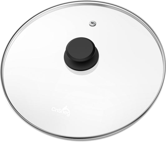 12 Inch Pan Lid For Pots Pans and Skillets, Cast Iron Skillet Lid, Large Tempered Glass Pan Lids, Replacement Pan Cover for Frying, Crock Pot Lid with Stainless Steel Rim, Cookware Pot Covers