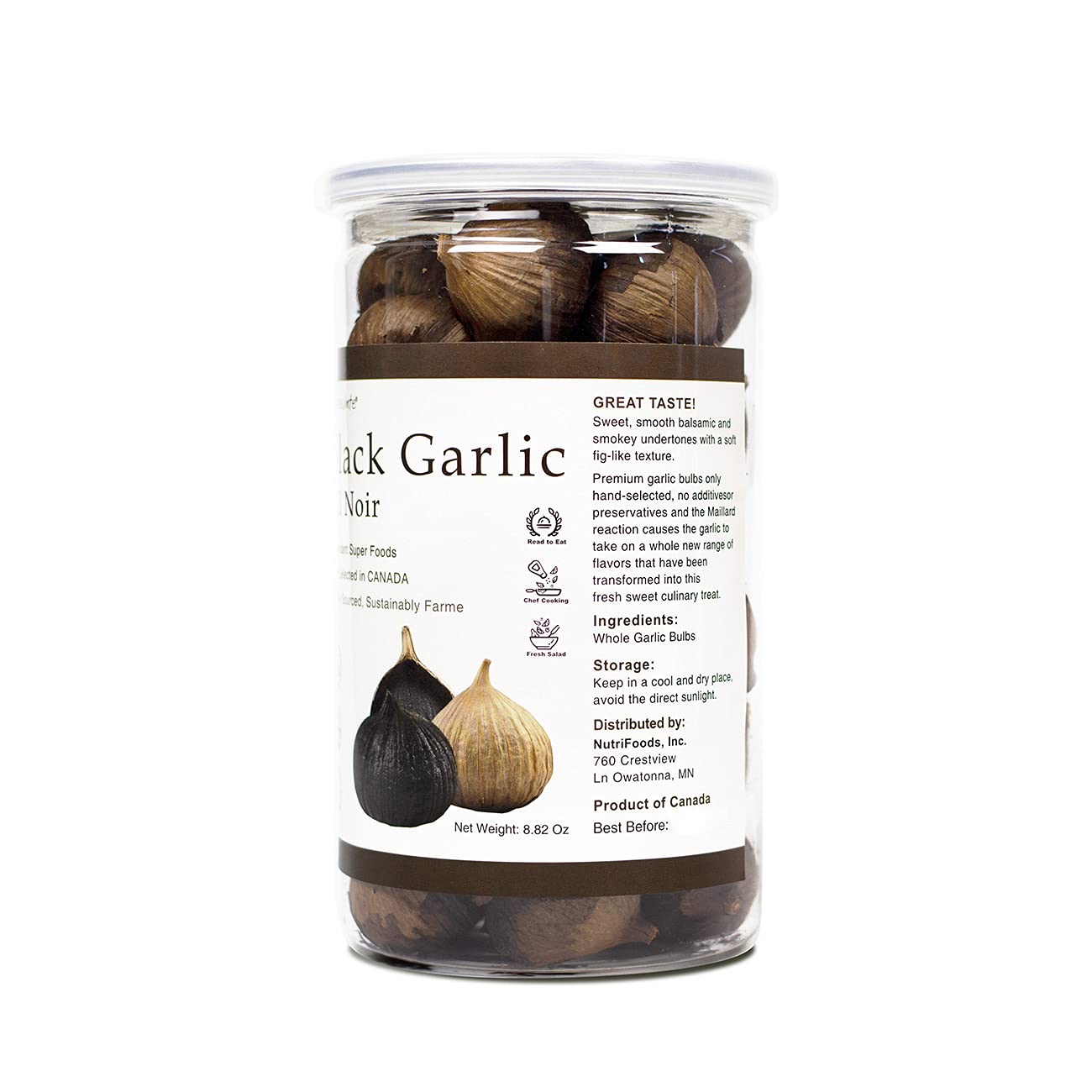 Orgnisulmte Black Garlic Made in Canada Whole Black Garlic Bulbs Fermented for 90 Days,Black Garlic Cloves All Natural 8.82 Oz