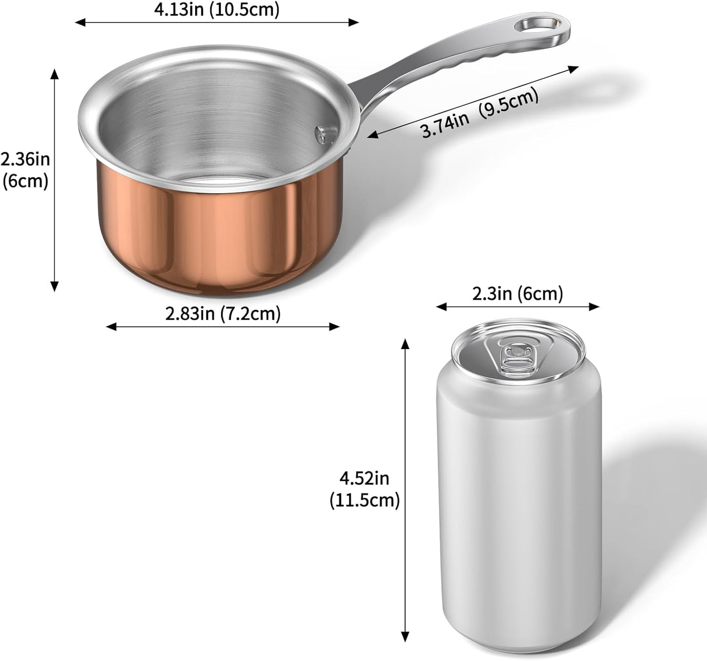 Macevia Mini Sauce Pan with Lid,Copper Butter Warmer Small Pot, Multipurpose Use for Home Kitchen or Restaurant (10.8oz/320ml)