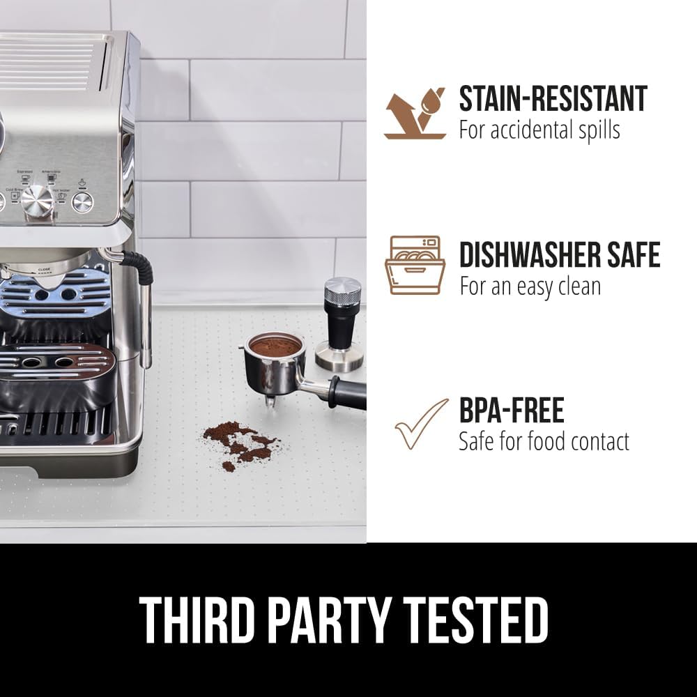 GORILLA GRIP Silicone Coffee Mat, Espresso Drink Bar Station Accessories, Waterproof Heat-Resistant Dish Drying Mats, Stay in Place on Kitchen Counter, Home Kitchen Decor Essentials, 10x14, White