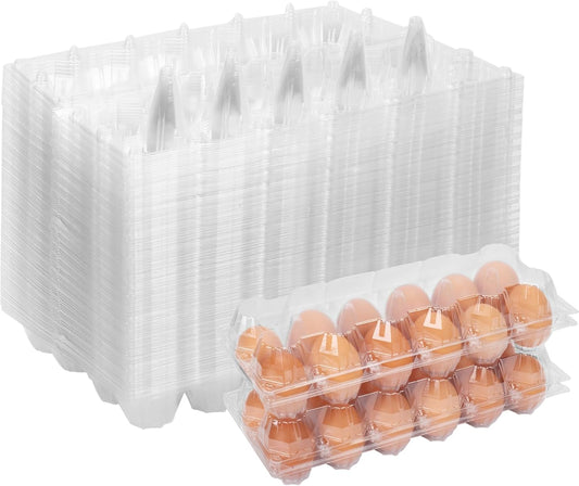 60 Pack Plastic Egg Cartons Cheap Bulk One Dozen Clear Empty Egg Cartons for Chicken Eggs, Reusable Egg Holders for Home Ranch Chicken Farm, Commercial Business Market Display, 2x6 Grids, Large