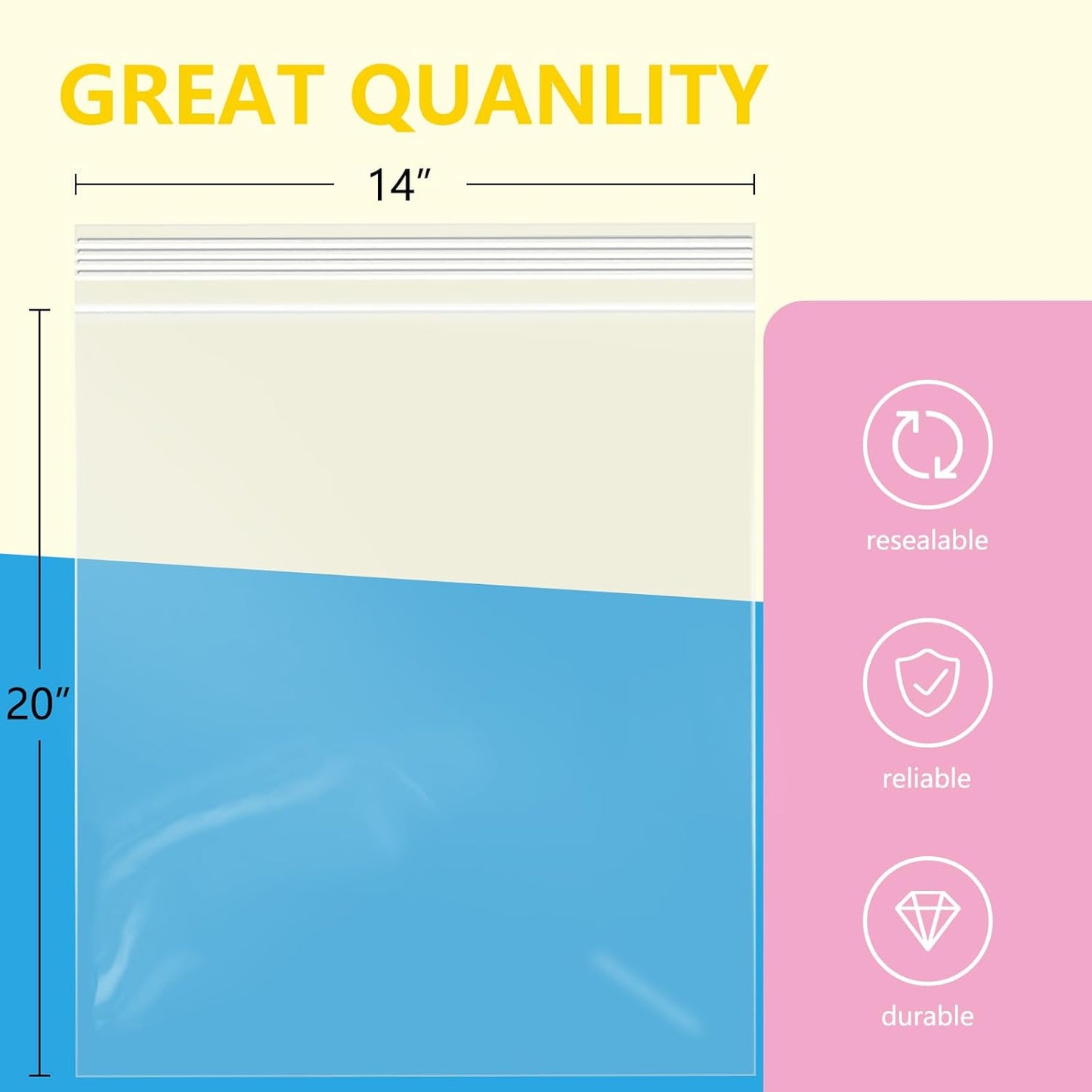 iMailer - 100 Pcs- 14" x 20" Large Zip Bags for Storage - Reclosable Plastic Zip Poly Bags for Clothing, T-Shirts, Pants