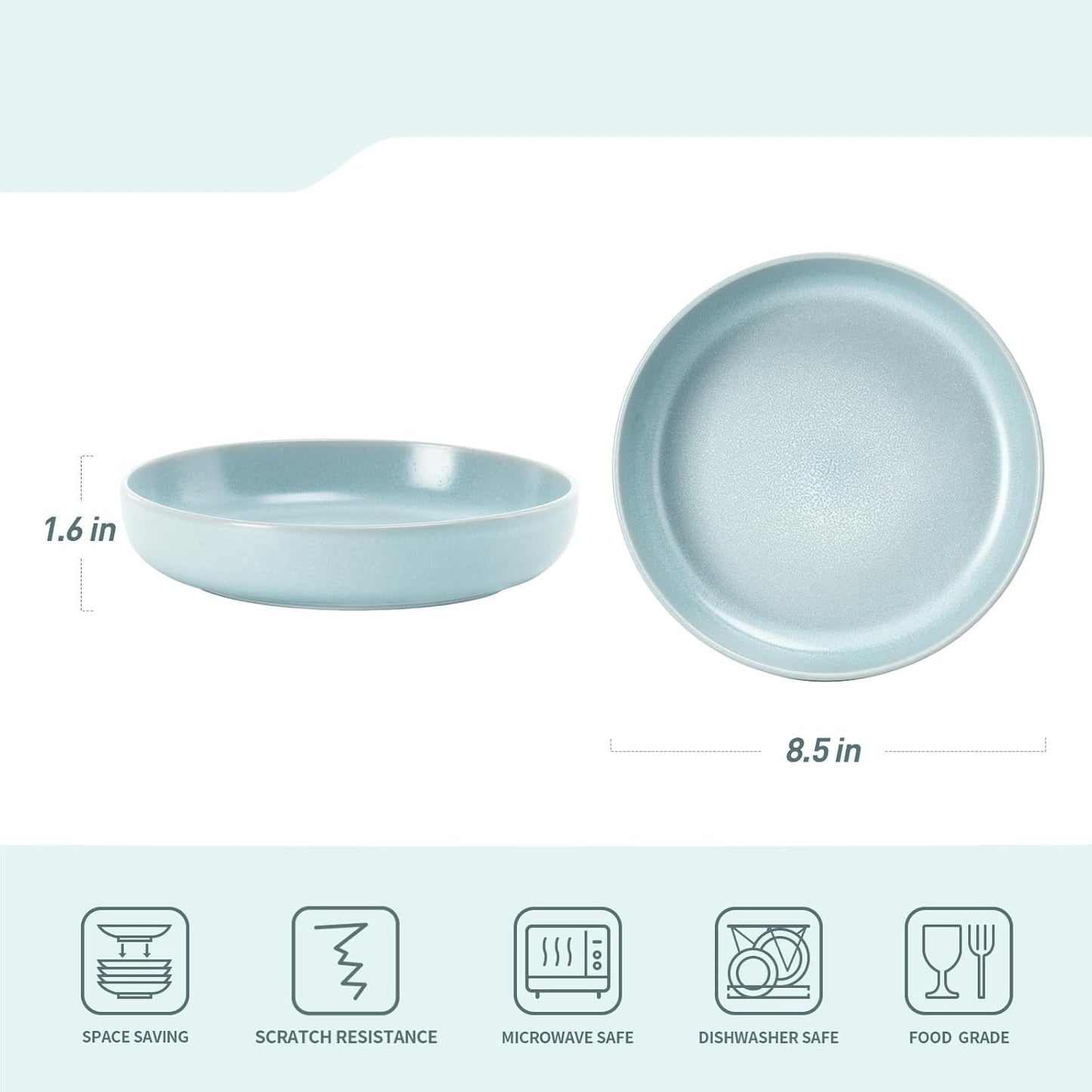 famiware Milkyway Pasta Bowls Set of 4, 8.5" Large Salad Bowls, Double Reactive Glaze, Sturdy & Stackable, Ideal for Housewarming, Festivals, Light Blue