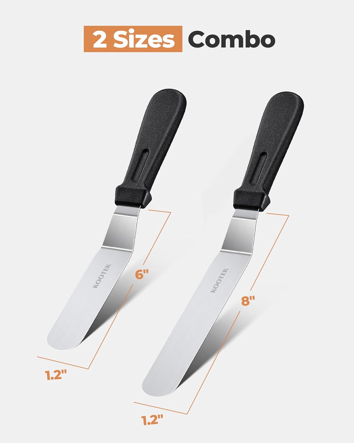 Kootek Angled Icing Spatula Set with 6" & 8" Blade, Stainless Steel Offset Spatula Frosting Smoother Cake Spatulas for Cake Decorating, Baking