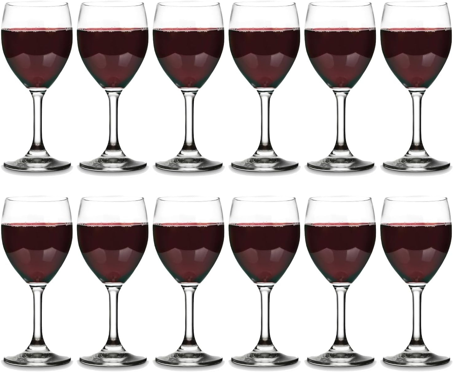 Vikko 8.5 Ounce Glass Wine Glasses Set of 12 - Small Stemmed Glasses for Red and White Wine, Clear, Thick and Durable