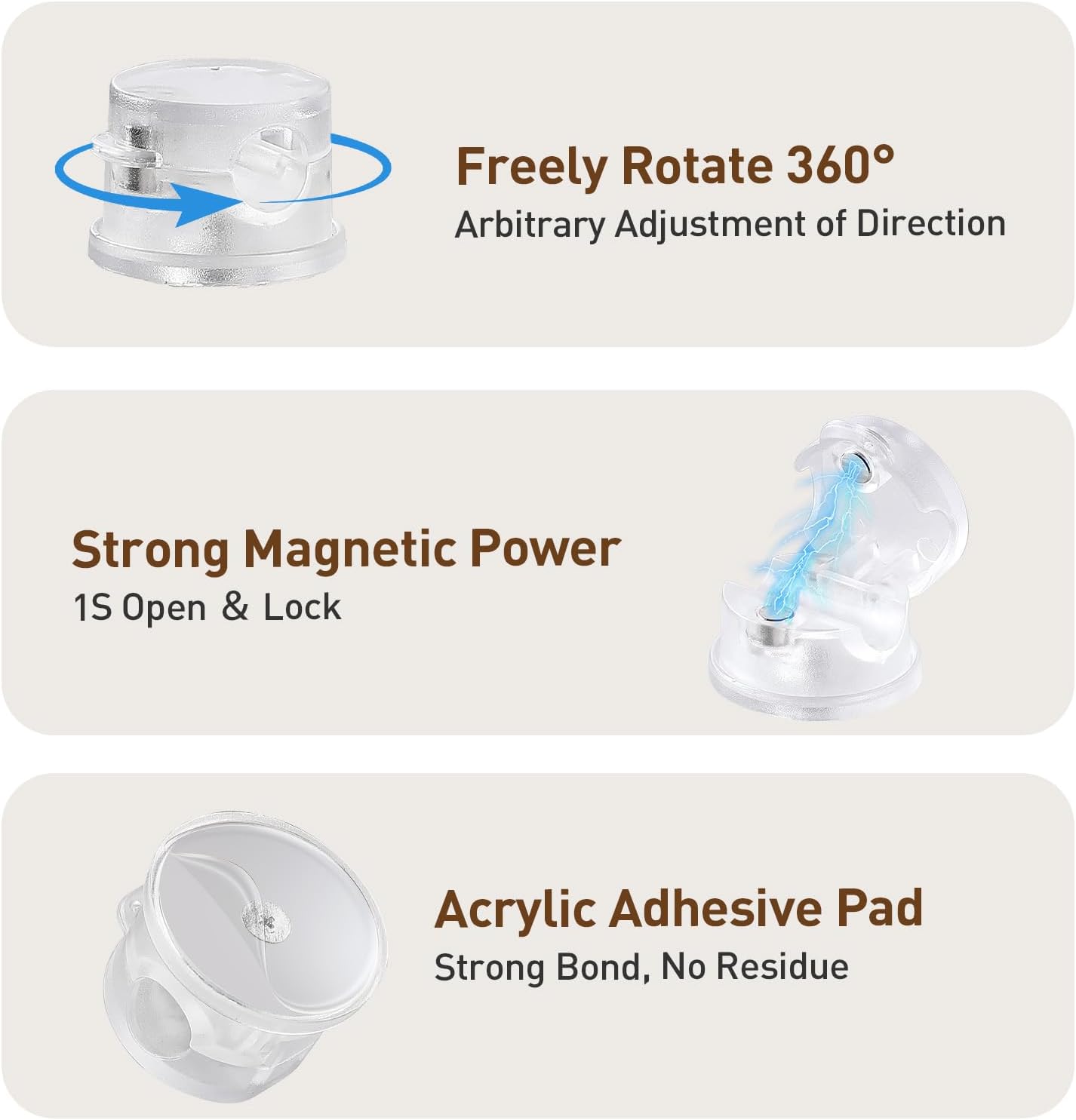 AGPTEK 8 Pack Magnetic Cable Clips, Upgraded 360° Rotatable Cord Holder Clips for Nightstand, Desk Cord Organizer Adhesive Wire Management Home Office Phone Charging Cords USB Cable Keeper (Clear)