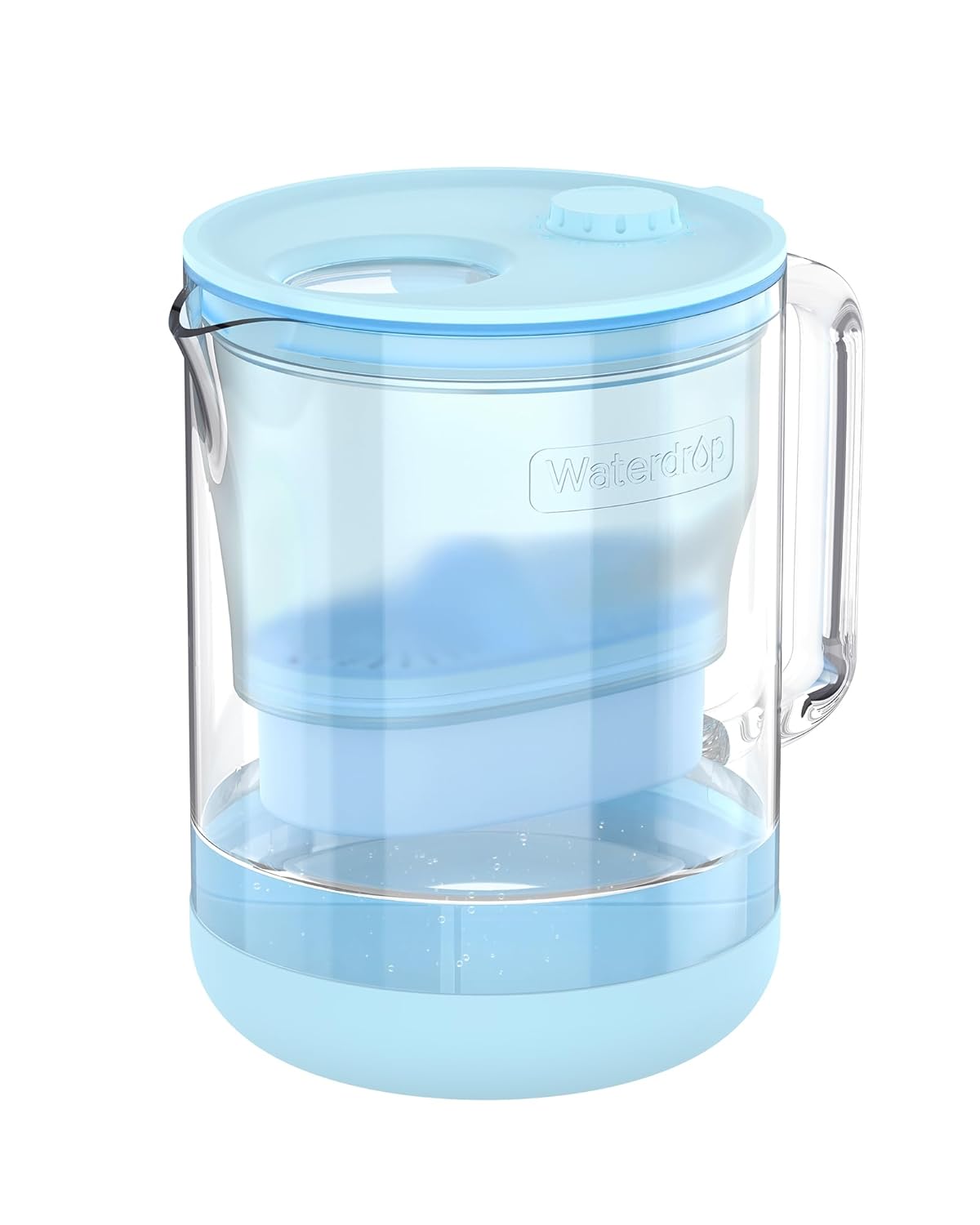 Waterdrop Glass Alkaline Water Filter Pitcher with 1 Filter, Enhances Alkaline Water, Eco-Friendly, 7-Cup, for Home and Office, Reduces PFOA/PFOS, Chlorine, Cadmium, Copper, Mercury, Blue