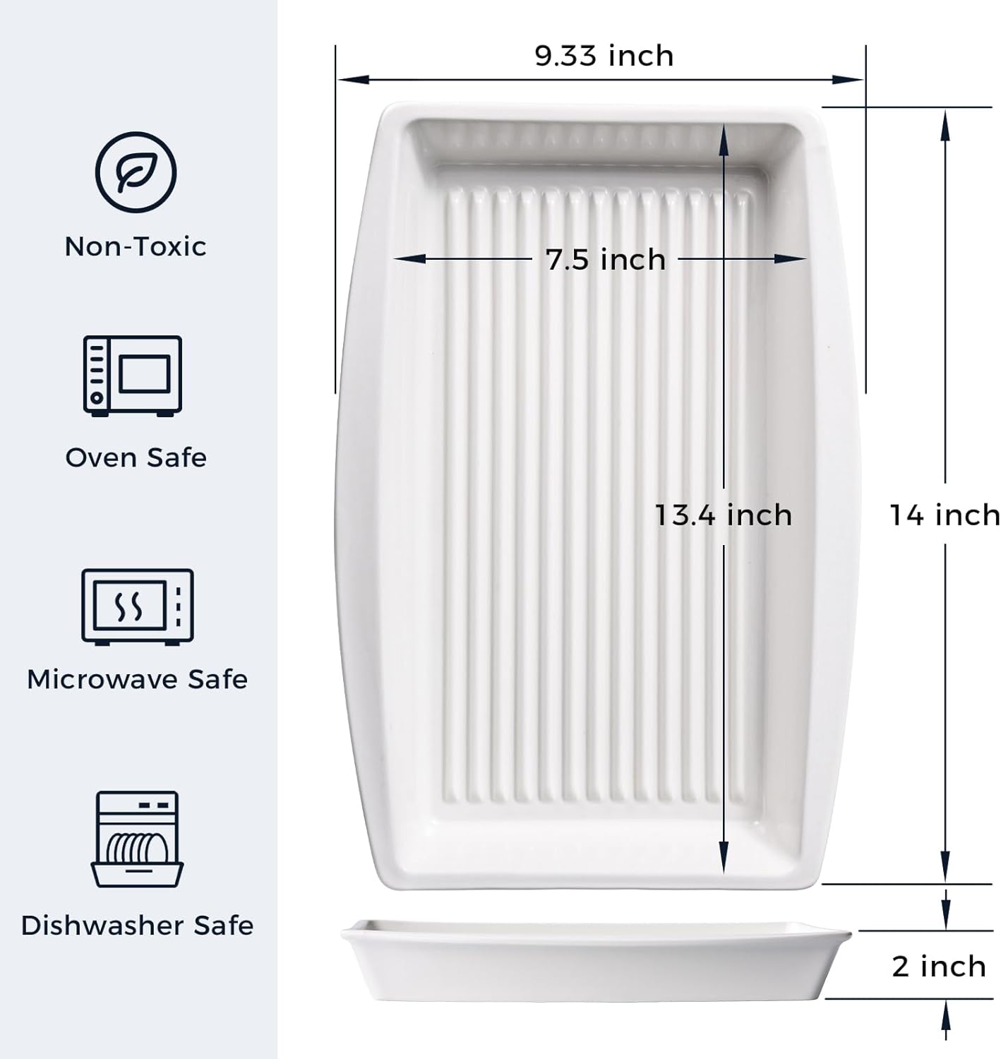 DELLING Baking Dish for Oven, 9.3'' x14'' Ceramic Casserole Dish, Lasagna Pan, Oven Safe Bakeware Sets with Handles for Baking, Roasting, White, Microwave, Dishwasher Safe, Set of 2