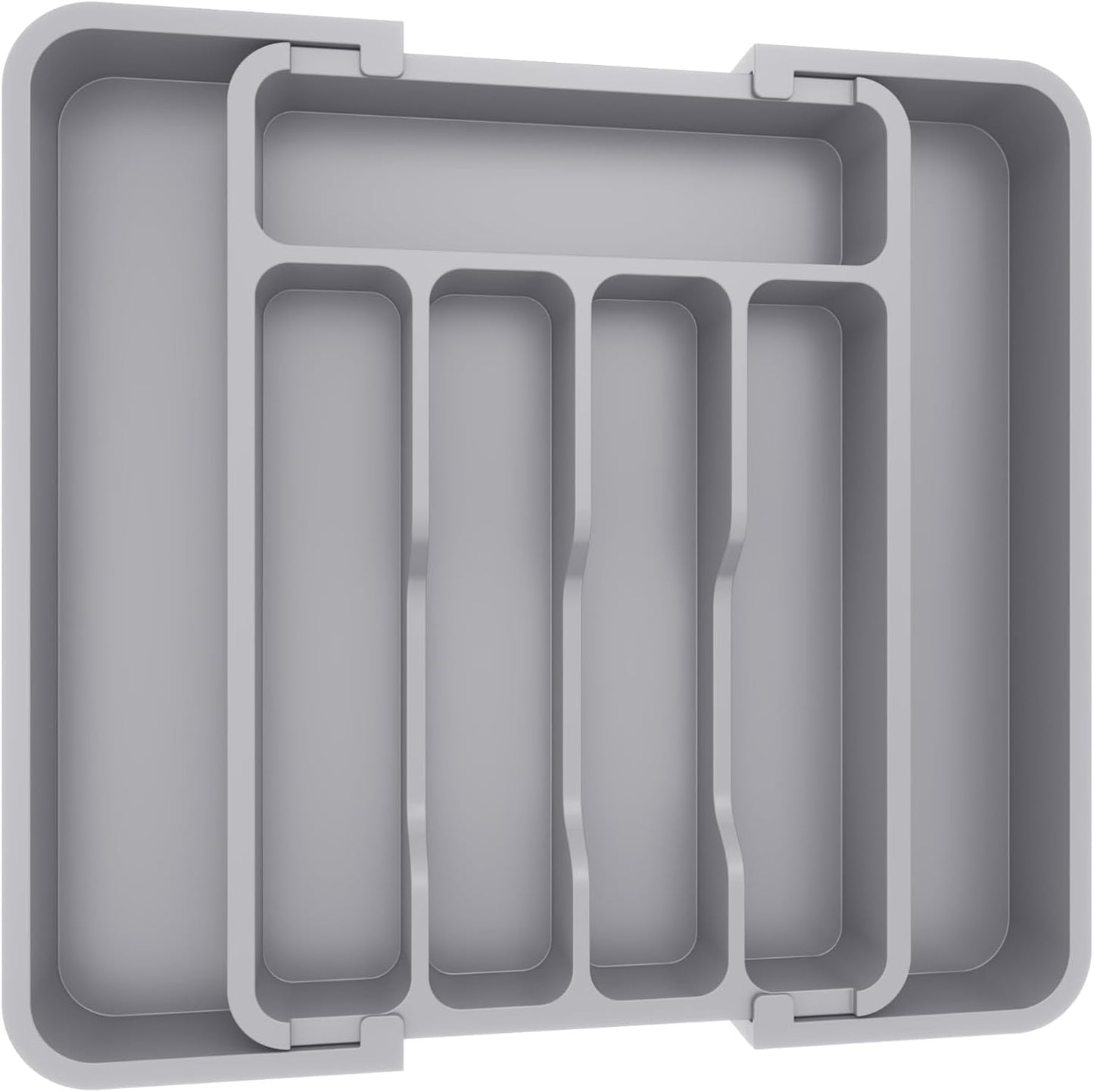 Lifewit Silverware Drawer Organizer, Expandable BPA Free Utensil Tray for Kitchen, Adjustable Flatware and Cutlery Holder for Spoons Forks Knives, Plastic Kitchen Organizers and Storage, Gray