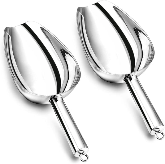 P&P CHEF Food Ice Scoop, Stainless Steel Scoop, Metal Candy Popcorn Flour Utility Scooper for Wedding Party Bar Kitchen Bath, Heavy Duty & Dishwasher Safe, (24oz, 2Pcs)