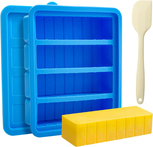 Silicone Butter Mold with Lid & Spatula, Non-Stick Butter Maker Tray and Container for Homemade Butter Storage, Baking, Freezing