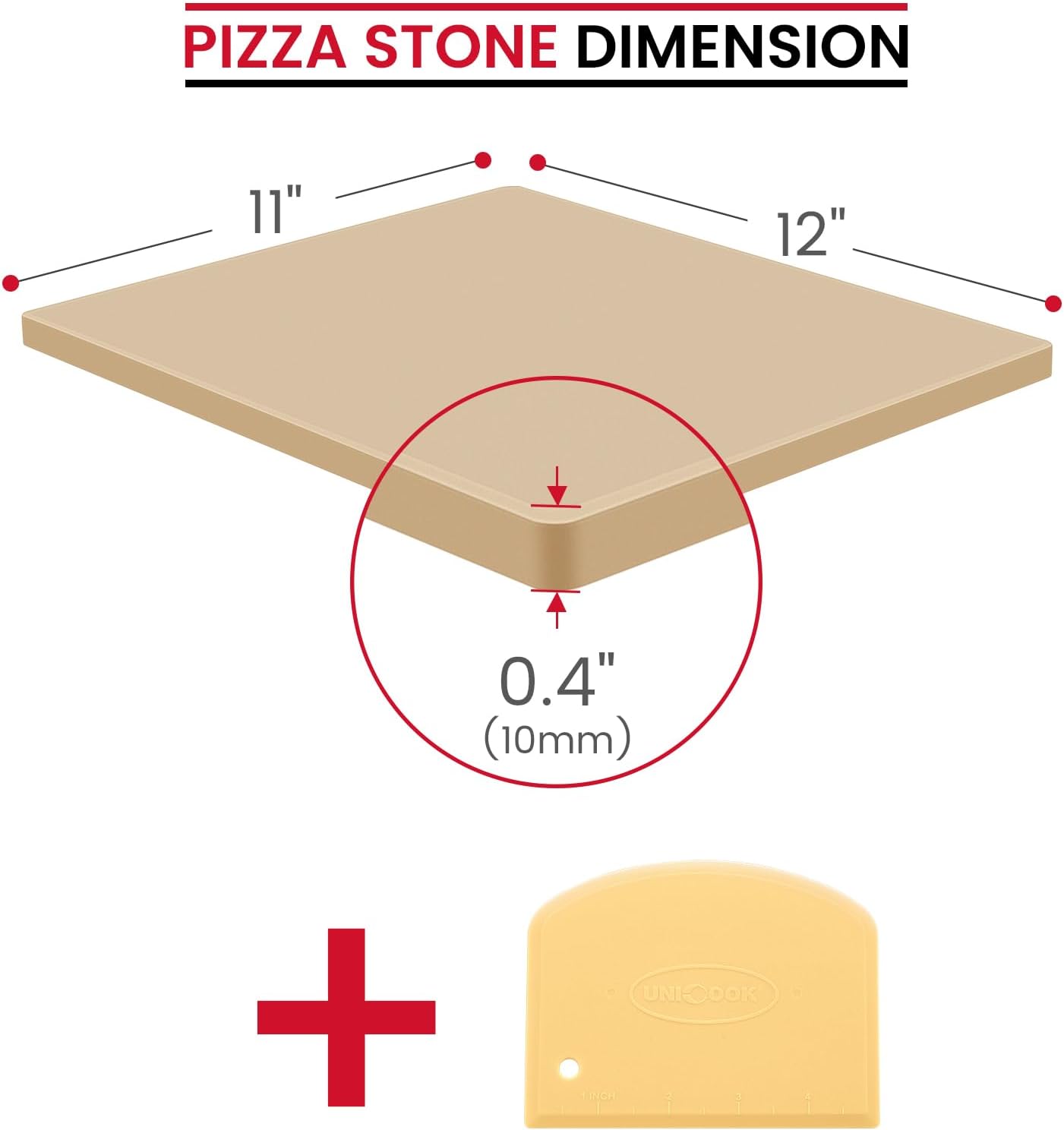 Unicook Pizza Stone for Oven and BBQ Grill, 12 x 11 Inch Rectangular Oven Grill Pizza Stone, Cordierite Baking Pan for Crispy Crusts, Thermal Shock Resistant, Including Dough Scraper