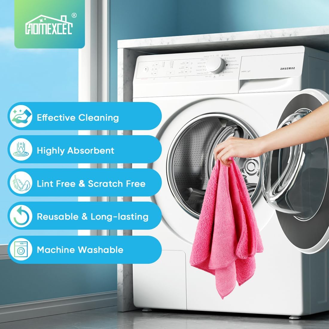 HOMEXCEL Pink Microfiber Cleaning Cloth, 12 Pack Premium Microfiber Towels for Cars, Lint Free, Scratch-Free, Highly Absorbent, Reusable Cleaning Rags for Car, Household, Kitchen, Window, 11.5"X11.5"