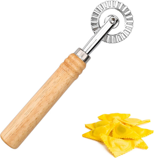Long Handle Small Cutter Wheel - Exquisite Wooden Handle, Perfect for Pasta, Pizza, Ravioli, Cookie - Versatile Crinkle and Biscuit Cutter for Effortless Slicing