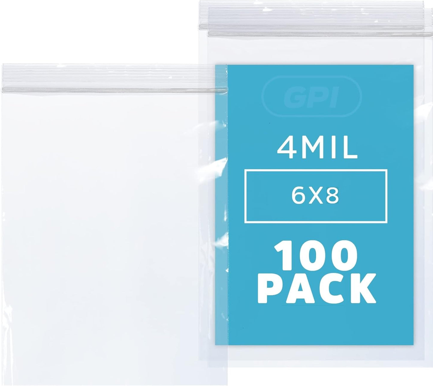 Clear Plastic Reclosable Zip Bags - Bulk GPI Pack of 100 6" x 8" 4mil Thick Heavy Duty, Strong & Durable Poly Baggies With Resealable Zipper Lock For Travel, Storage, Packaging & Shipping.