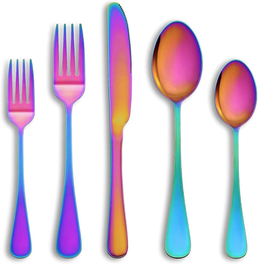 20 Pcs Rainbow Silverware Set Service for 4,Stainless Steel Flatware Serving Sets,Kitchen Tableware Set,Utensil Set for Home and Restaurant,Knives Forks Spoons Set,Mirror Polished,Dishwasher Safe