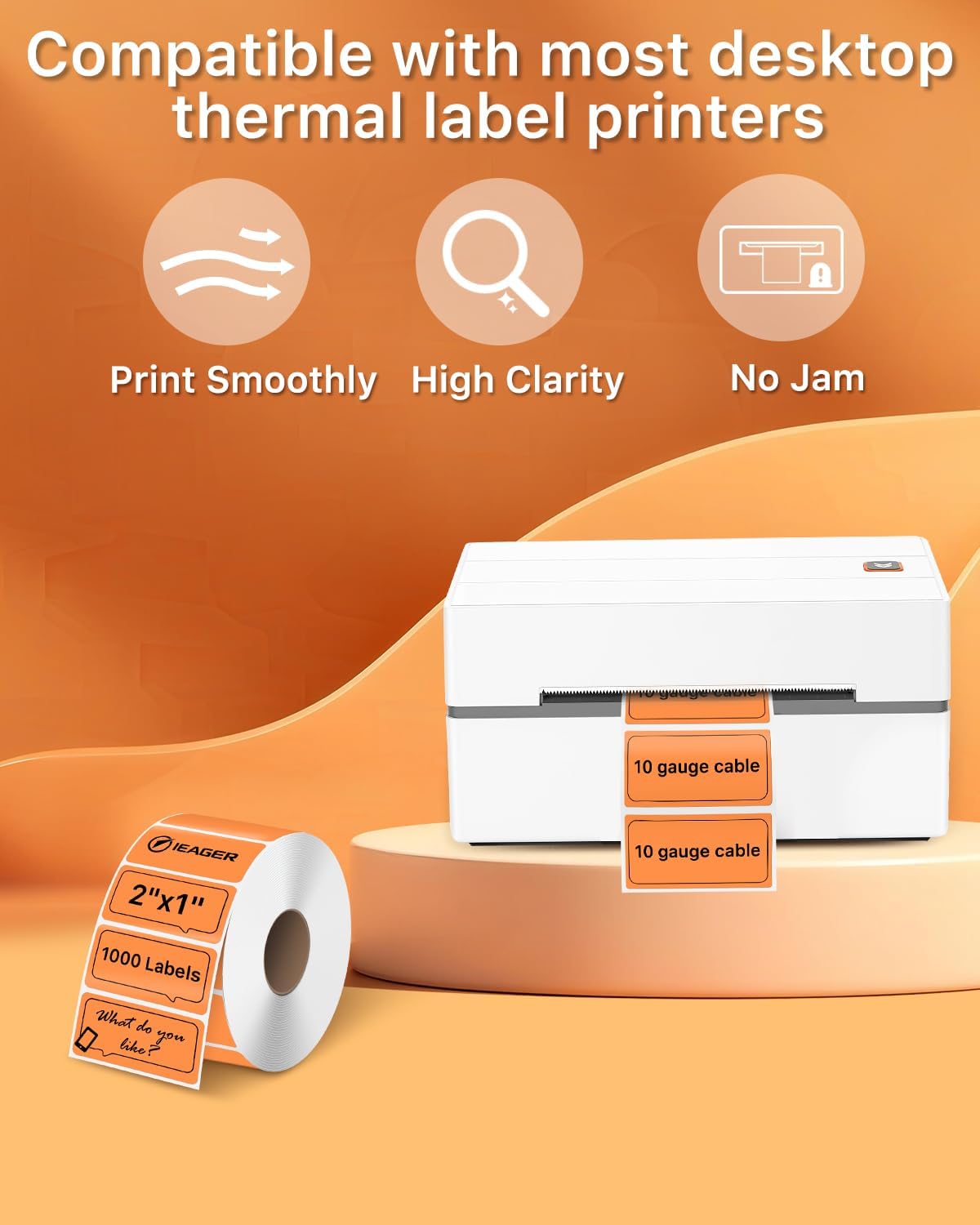 iEager 2x1 Inch Thermal Labels, Orange Rectangle Thermal Printer Stickers, Durable Shipping Label Printer Sticker for Barcode, Name, Address, 1000 Labels/Roll