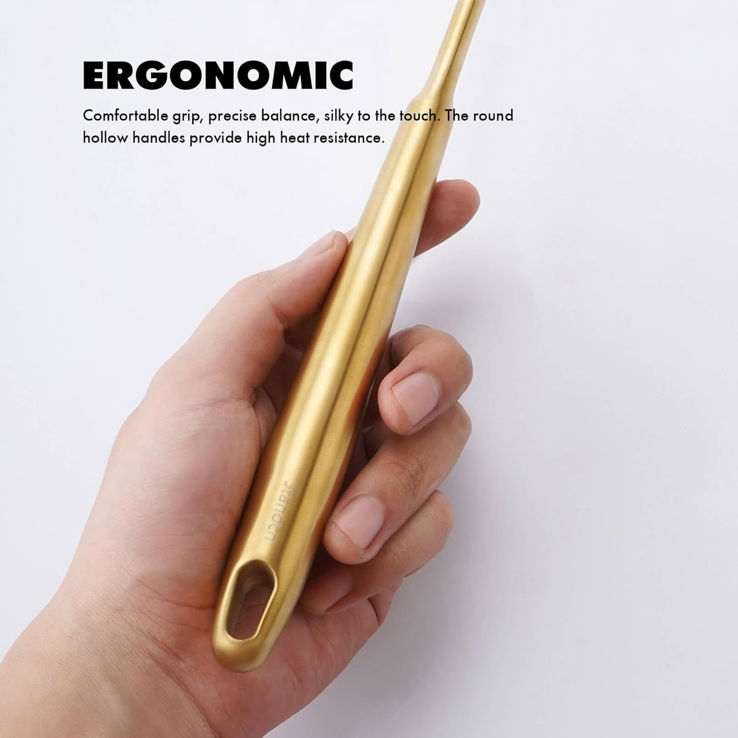 Gold Kitchen Utensils Set, 12 PCS Brass Matte Serving Utensils, 18/10 Stainless Steel All Metal Cooking Tools - Potato Masher, Tongs, Meat Fork, Spatula, Turner, Ladle, Skimmer, Spaghetti Spoon Set