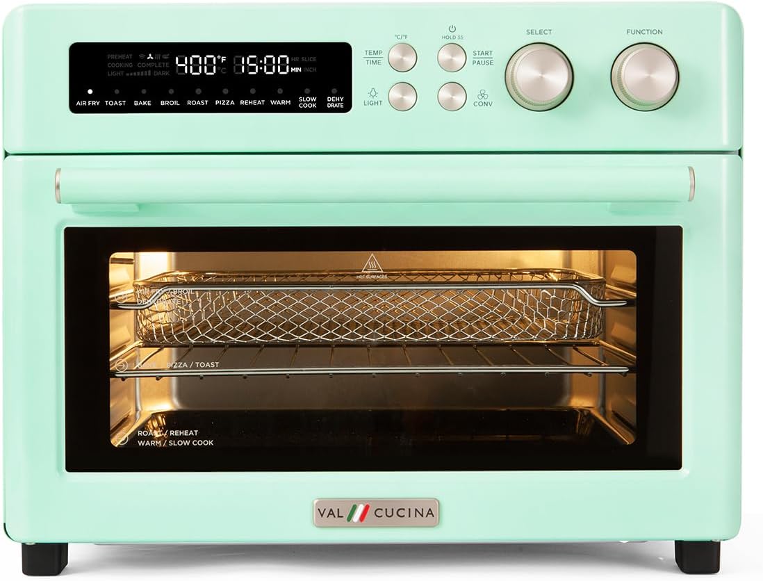 Retro Style Infrared Heating Air Fryer Toaster Oven, Extra Large Countertop Convection Oven 10-in-1 Combo, 6-Slice Toast, Enamel Baking Pan Easy Clean with Recipe Book, Green Color