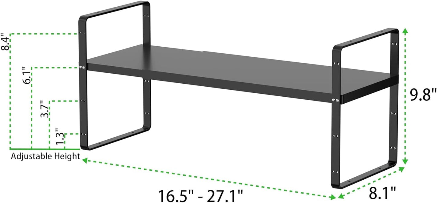 Expandable Cabinet Storage Shelf Stackable Organizer Rack for Kitchen Bathroom Pantry Spice Cupboard Countertop Home Office Desk Heavy Duty Nonslip Black Small 1 Pack