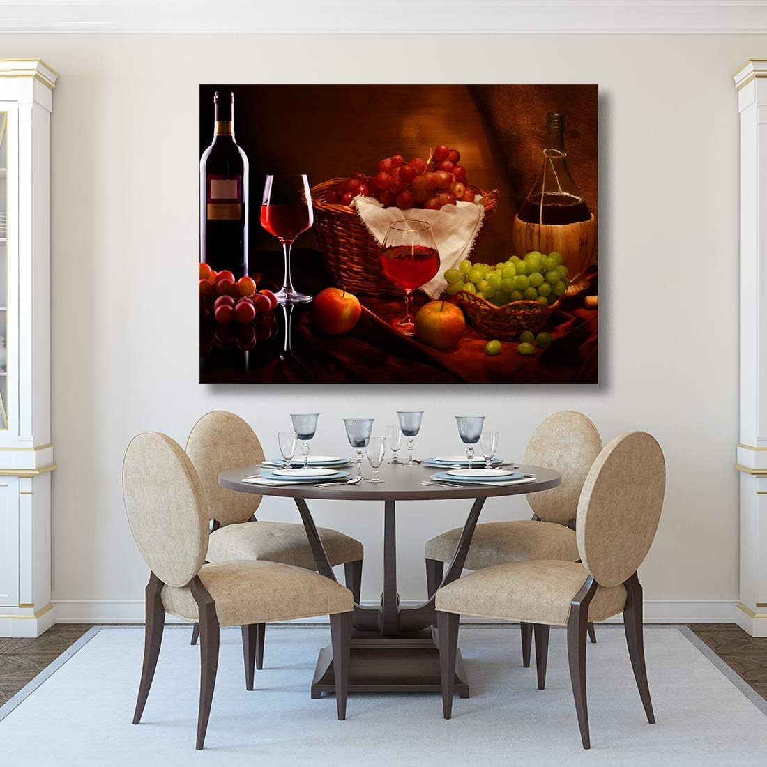 Looife Kitchen Still Life Canvas Wall Art, 24x18 Inch Gallery Wrapped Wine Cup with Grapes Picture Prints Wall Decor, Food Art Deco for Dining Room and Bar