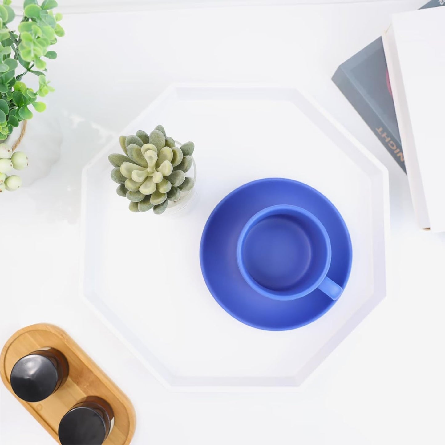 Spsyrine White Plastic Serving Tray for Ottoman, Coffee Table, Regular Octagon Decorative Tray for Entertaining, Outdoor, Living Room, Home Decor