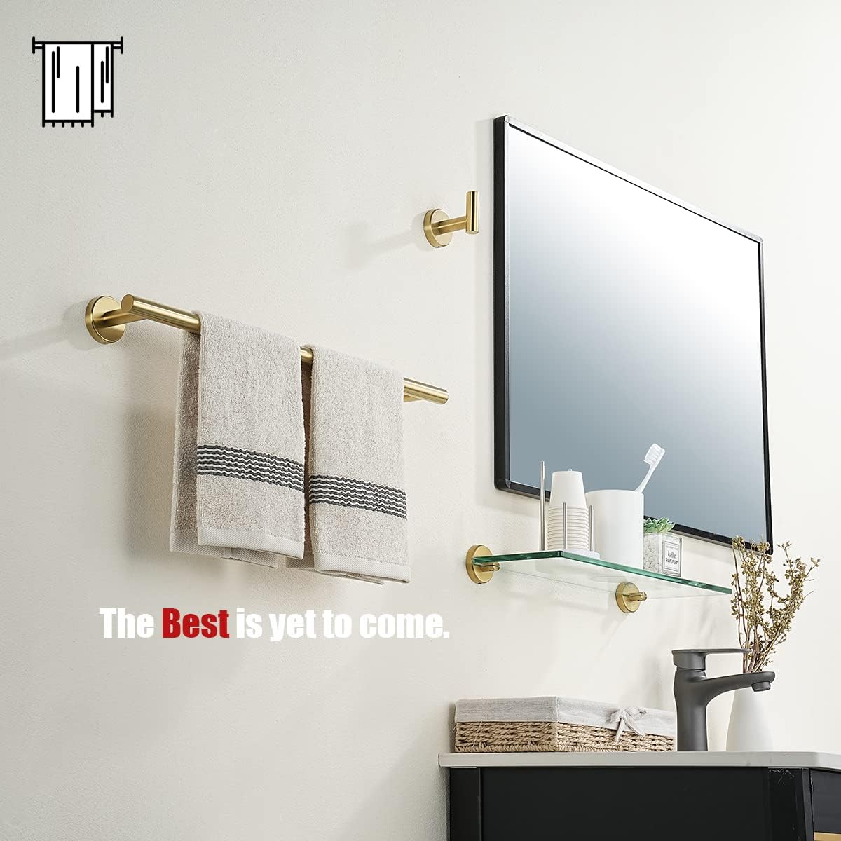 JQK Bath Towel Bar Brushed Gold, 18 Inch 304 Stainless Steel Thicken 0.8mm Towel Rack Bathroom, Towel Holder Wall Mount, Total Length 20.47 Inch TB110L18-BG