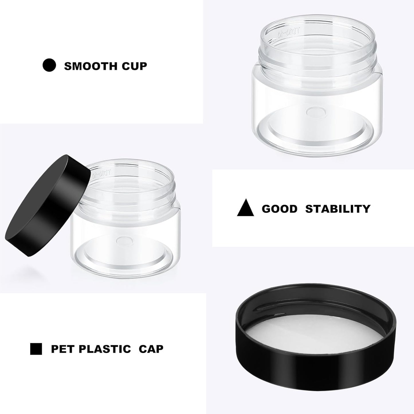 SATINIOR 6 Pack 8 oz Plastic Jars Containers with Lids Wide-mouth Refillable Leakproof Reusable Round Empty Jars for Travel Cosmetic Dry Food Spice Candy Cookie Home Kitchen Organizing(Black)
