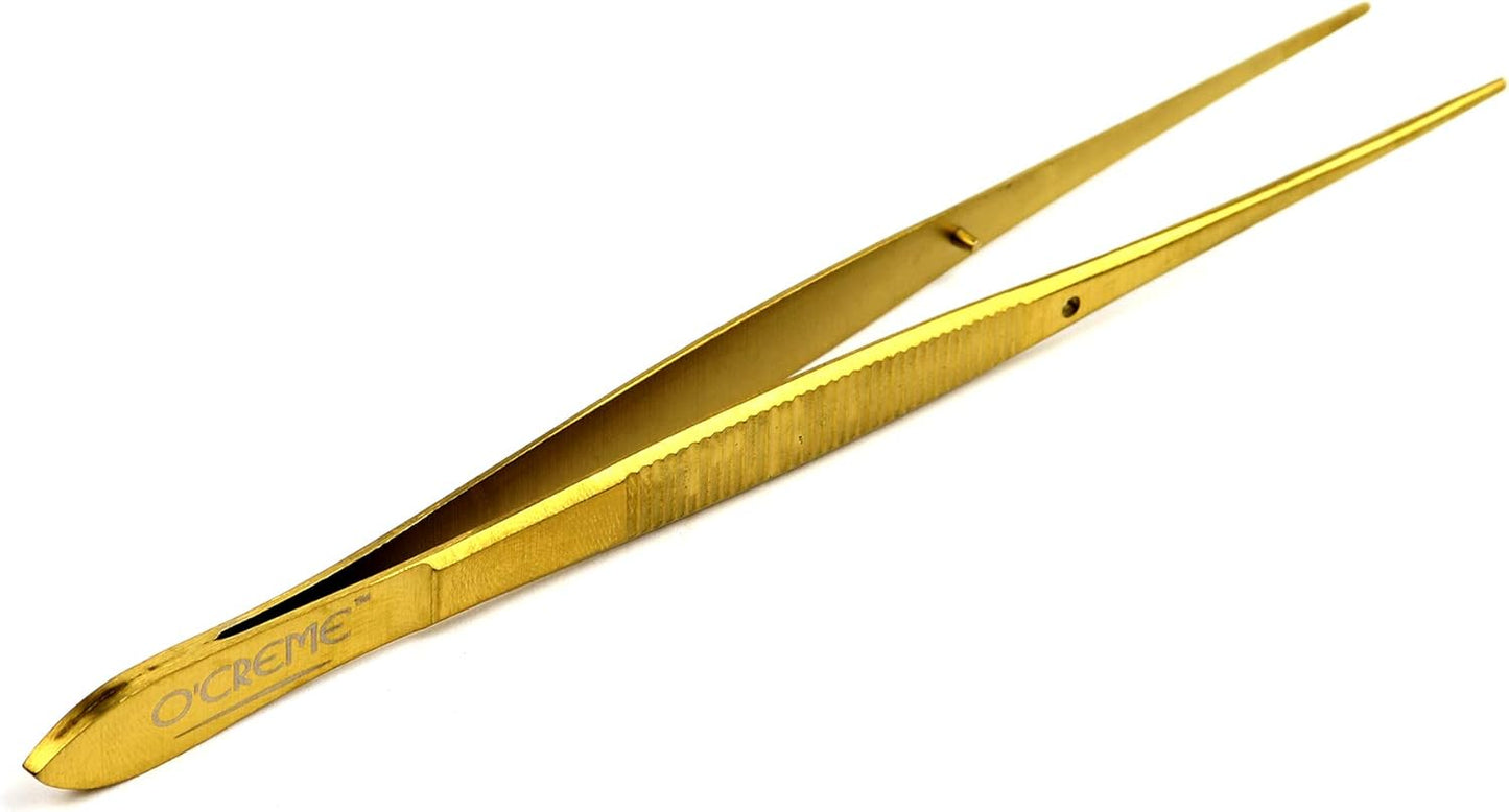 O'Creme Stainless Steel Precision Kitchen Tweezer Tongs 6.25" with Fine Tip (Gold)