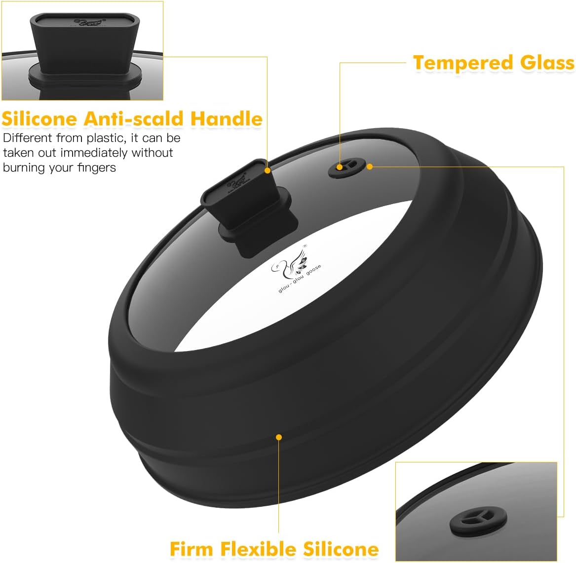 Microwave Splatter Cover Glass Splatter Guard Lid with Collapsible Silicone for Food Plate Covers 8.5 inch Black