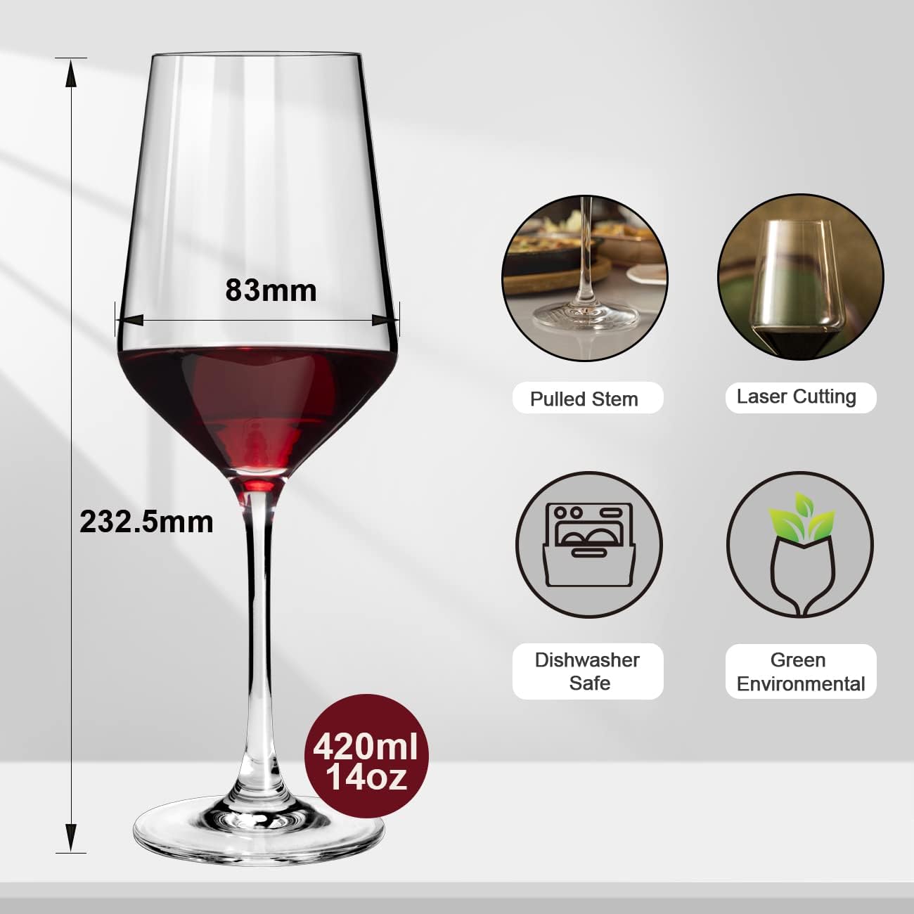 Wine Glasses Set of 6,Long Stem White/Red Wine glasses,14oz Hand Blown Premium Crystal Wine Glass,Gift Packing Burgundy Glasses