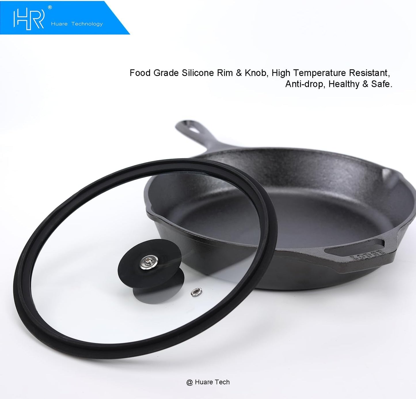 Silicon Glass Lid for Pot,Pan,Skillet Fits 11"(28CM) Cookware Silicon lid Dishwasher Safe, Replacement Lid Vented Tempered Glass with Heat Resistant Silicone Rim By HR Huare Technology,Black,1 Pack