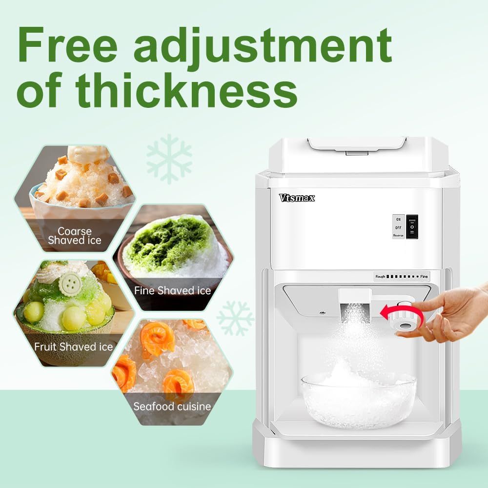 Electric Snow Cone Machine, 250W Shaved Ice Machine, Thickness Adjustable Ice Shaving Machine 265LBs/hr Rotate Speed & Strong Power for Home and Parties Events Snack Bar(2.6Qt)